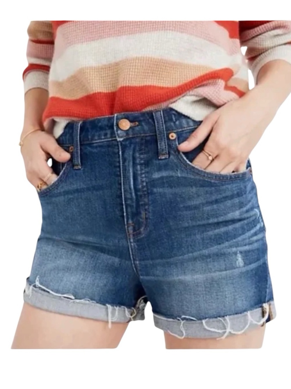 Madewell Blue Denim Rolled Hem‎ High Rose Jean Shorts Size 28